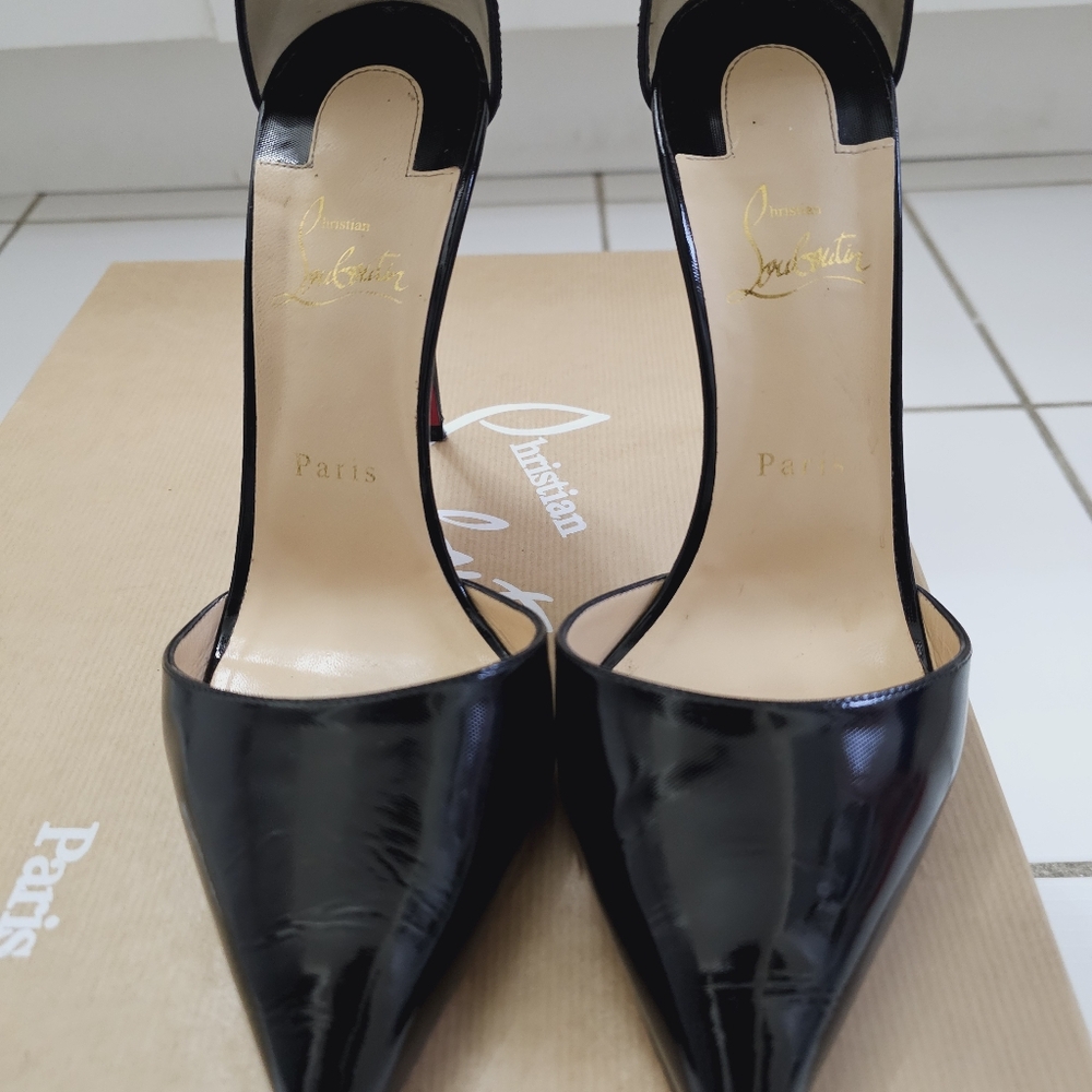 Authentic Christian Louboutin Black Patent Harler 100 Ankle Strap Pumps Sz 41 - Picture 3 of 16